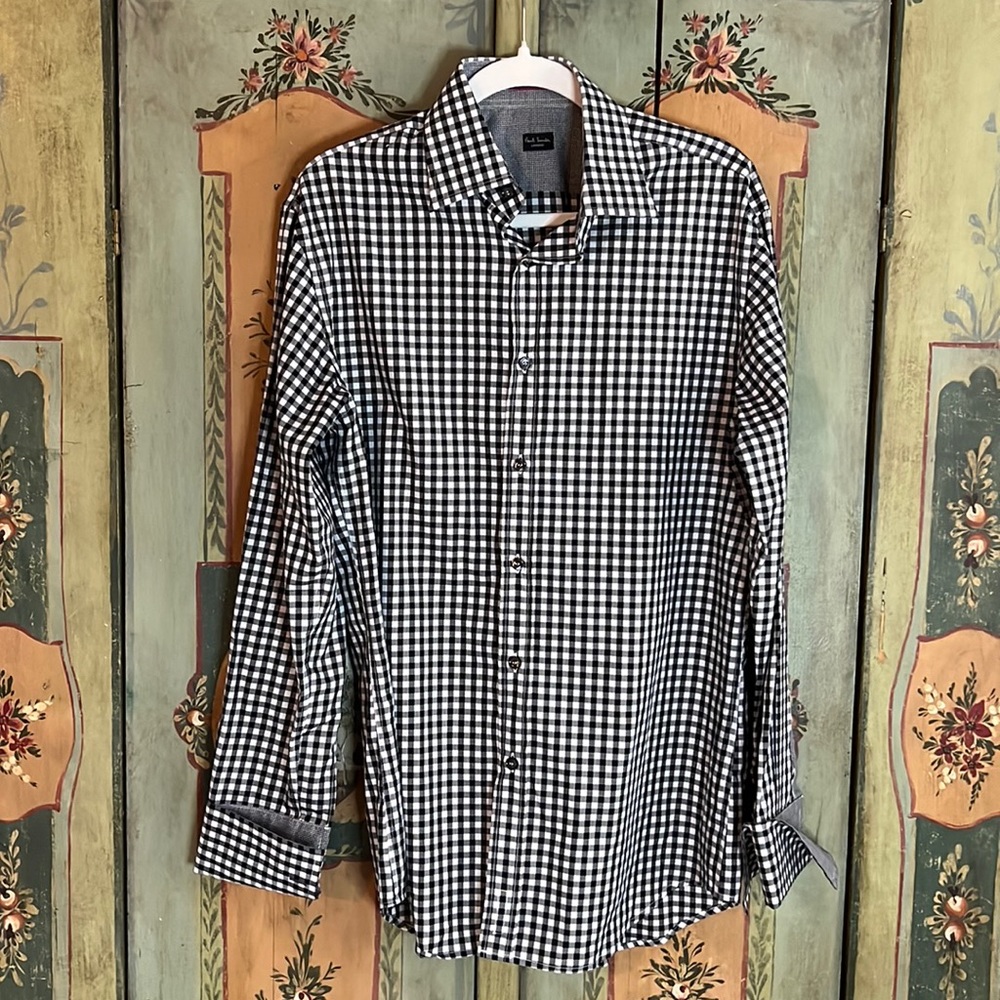 Paul Smith London black & white gingham cotton button down 15 38